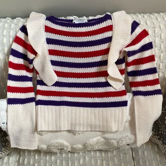 {Philosophy di Lorenzo Seraphini} Striped Ruffle Cashmere Sweater - Picture 5 of 16